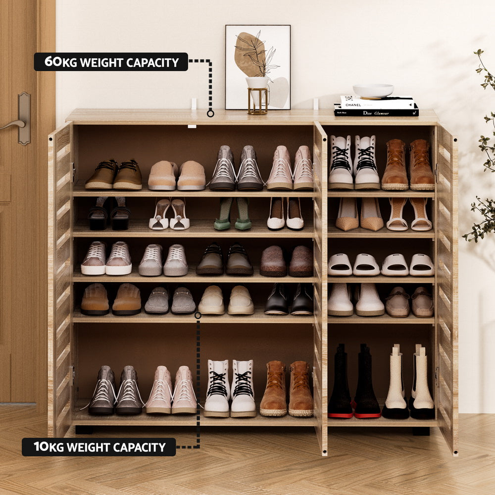 Alster Shoe Rack Cabinet 30 Pairs Adjustable Shelves Pine