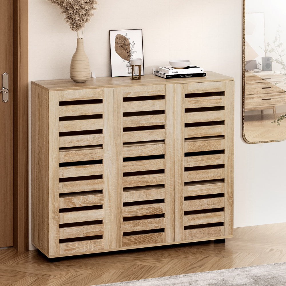 Alster Shoe Rack Cabinet 30 Pairs Adjustable Shelves Pine