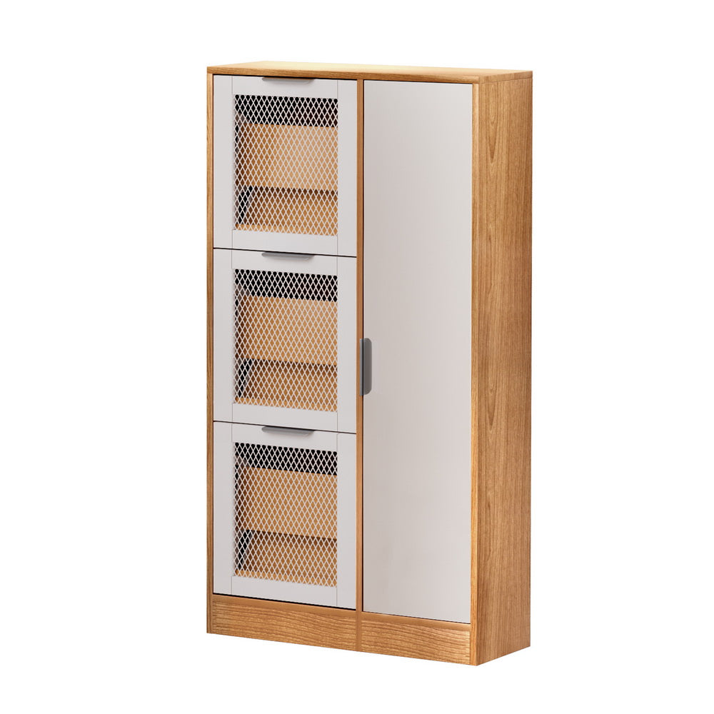 Alster Shoe Rack Cabinet Mirror Pine White