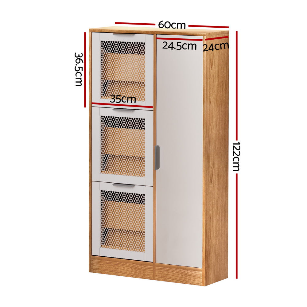 Alster Shoe Rack Cabinet Mirror Pine White