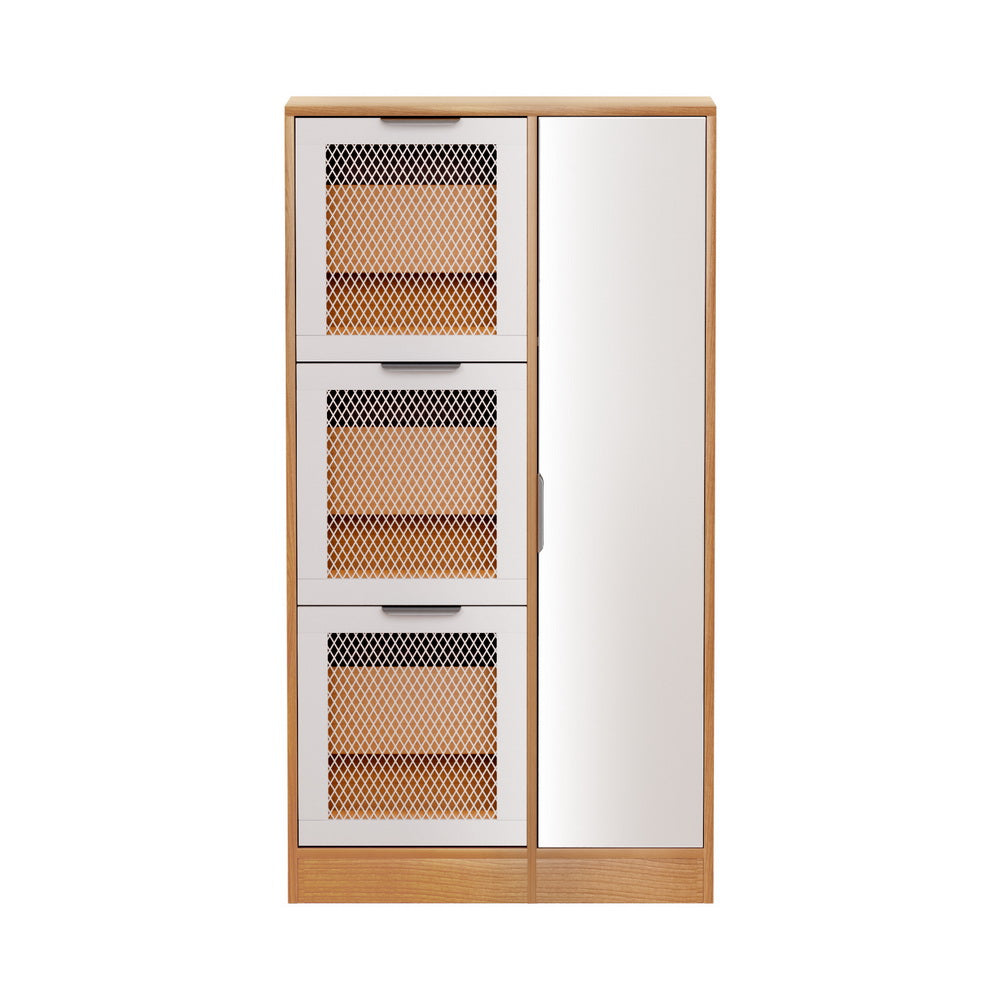 Alster Shoe Rack Cabinet Mirror Pine White