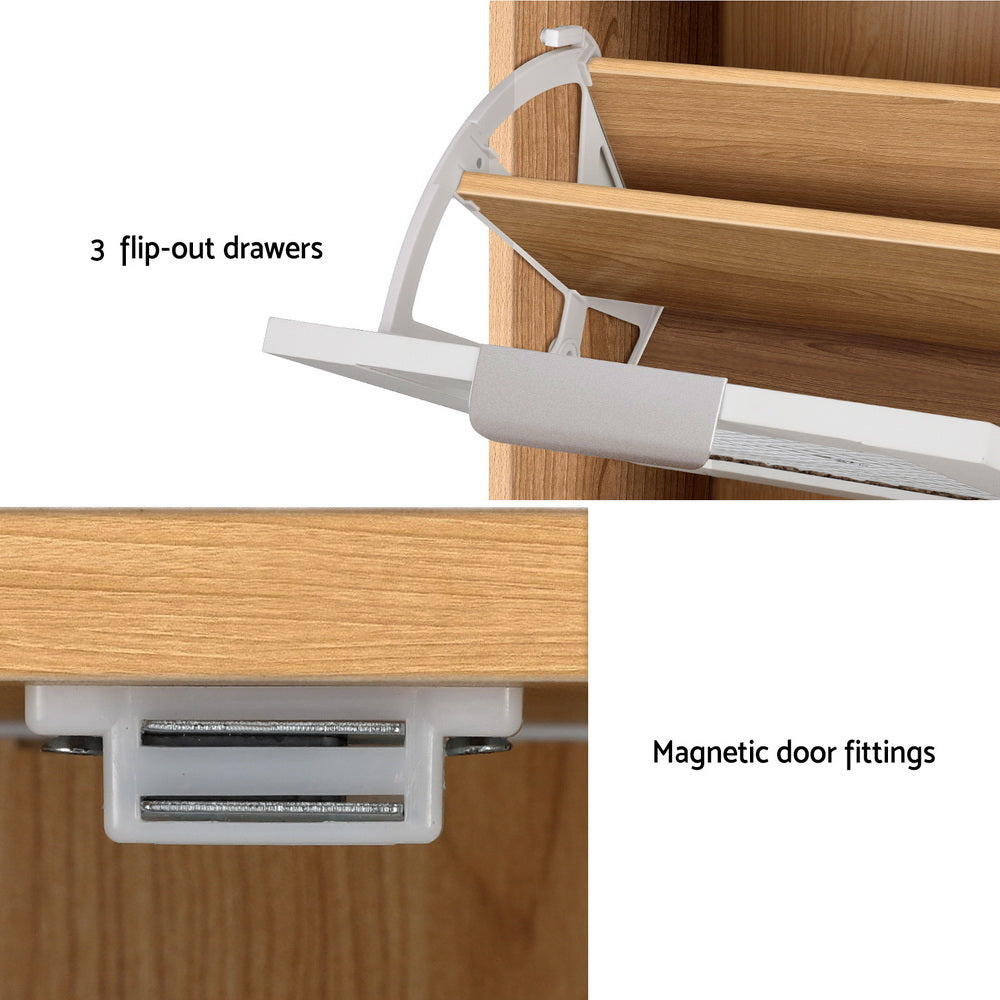 Alster Shoe Rack Cabinet Mirror Pine White