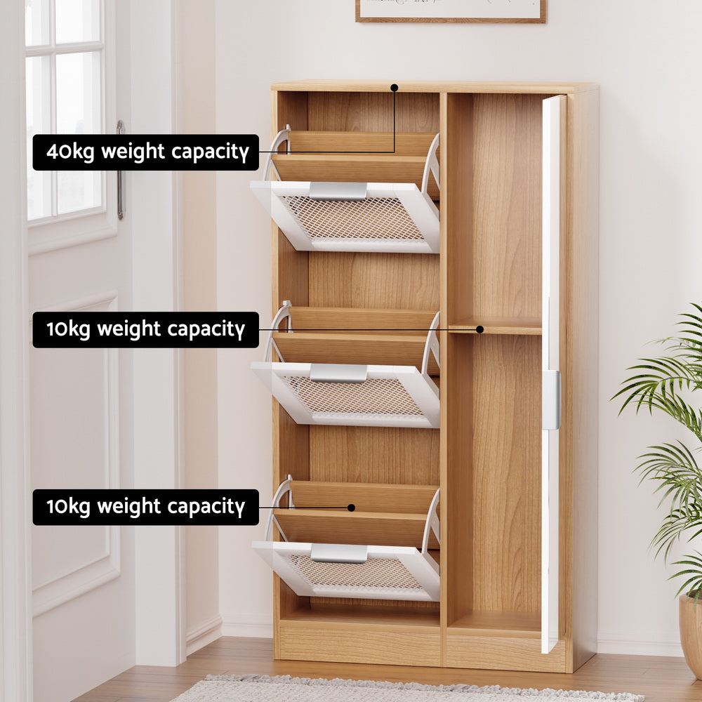Alster Shoe Rack Cabinet Mirror Pine White