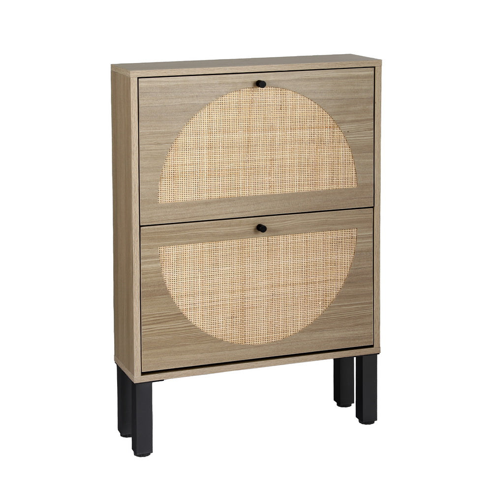 Lunar 2-Drawer Shoe Cabinet Rattan Pine Black