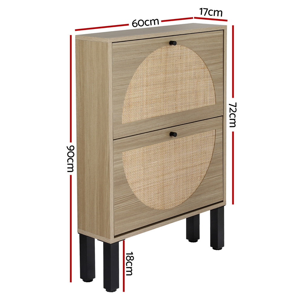 Lunar 2-Drawer Shoe Cabinet Rattan Pine Black