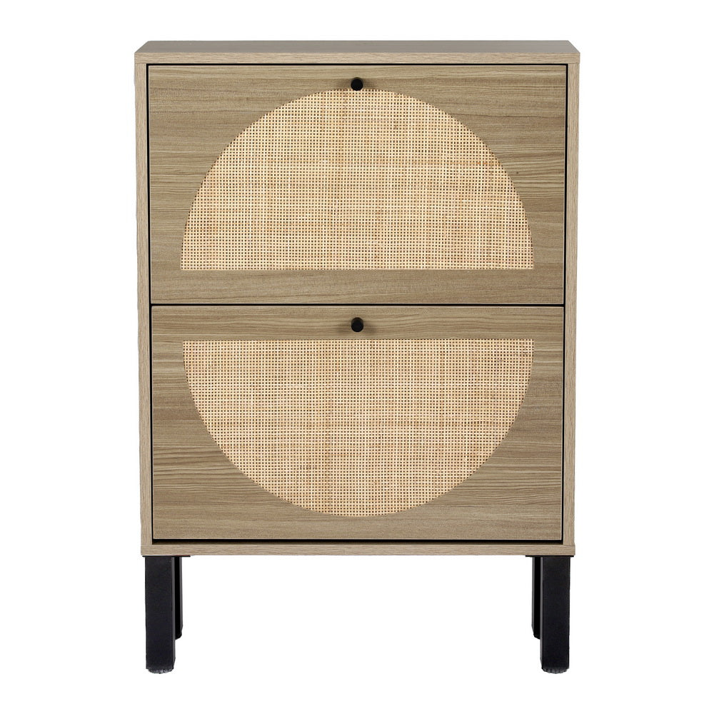 Lunar 2-Drawer Shoe Cabinet Rattan Pine Black