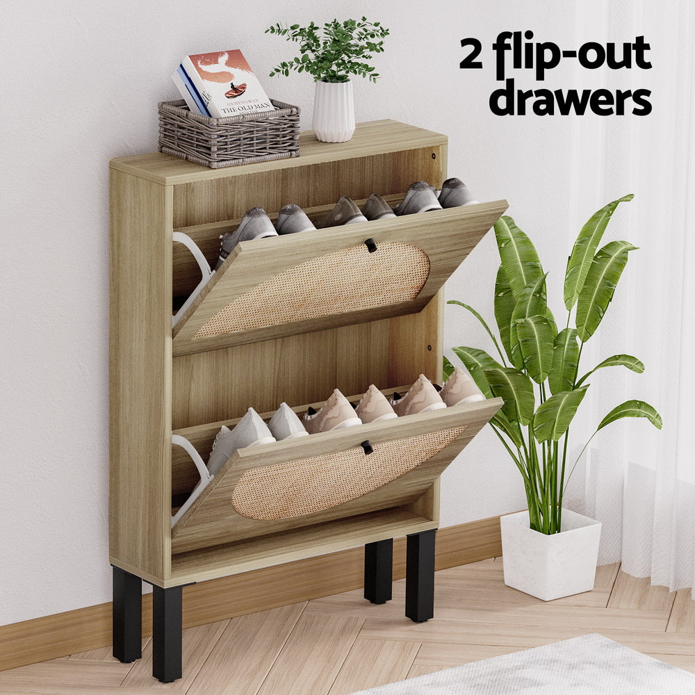 Lunar 2-Drawer Shoe Cabinet Rattan Pine Black