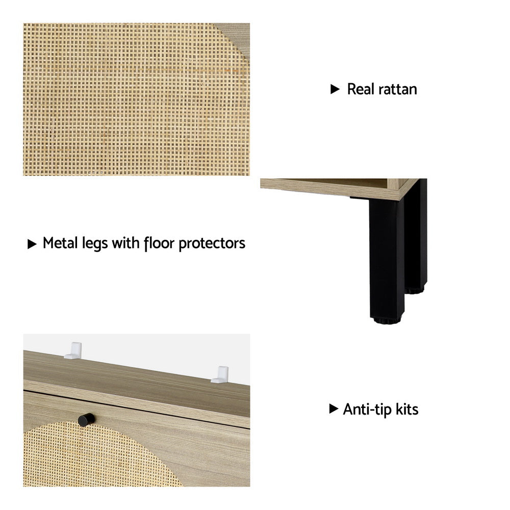Lunar 2-Drawer Shoe Cabinet Rattan Pine Black