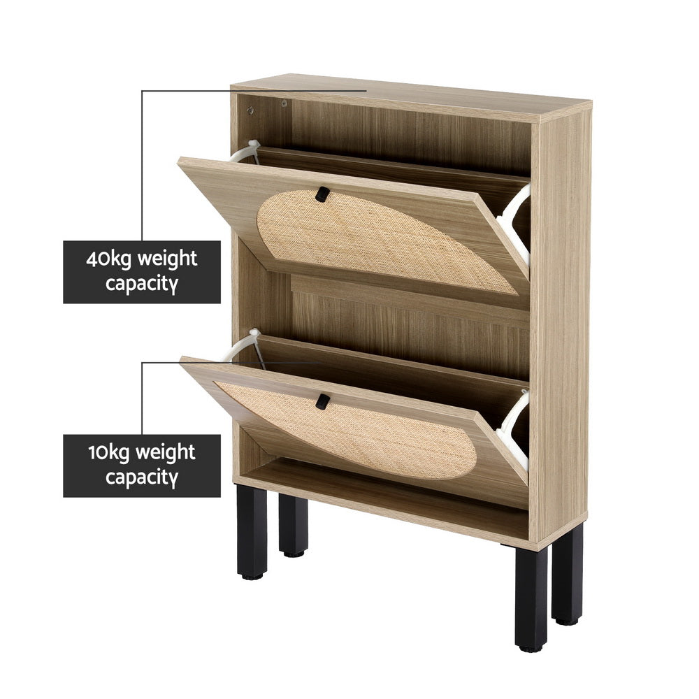 Lunar 2-Drawer Shoe Cabinet Rattan Pine Black