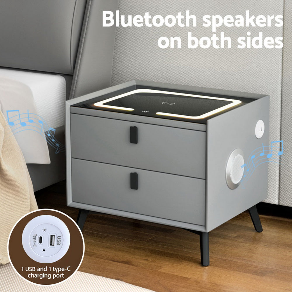 AIKA Smart Bedside Table Wireless Charging LED Grey