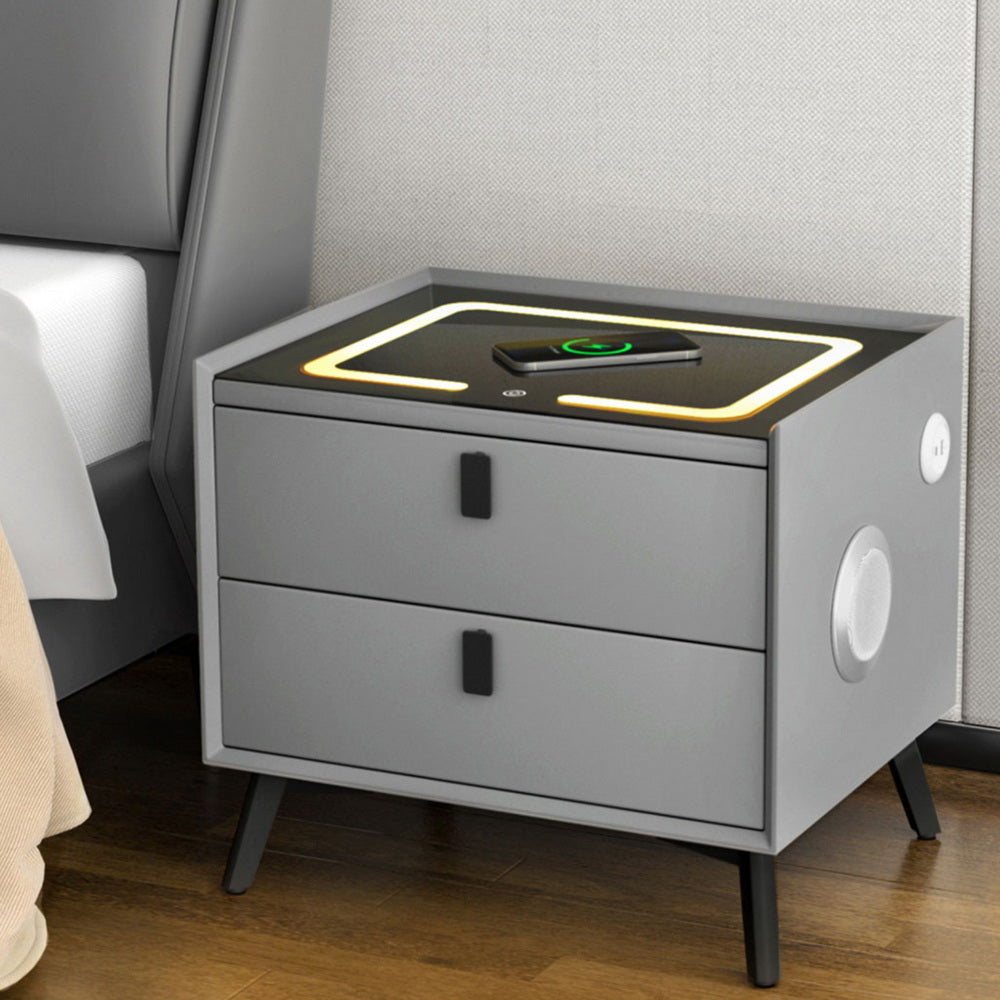 AIKA Smart Bedside Table Wireless Charging LED Grey
