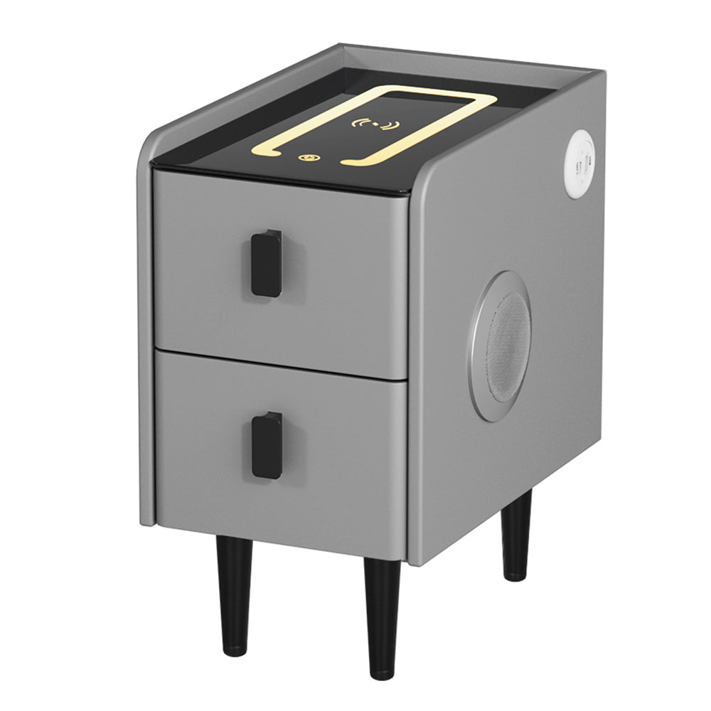 AIDA Smart Bedside Table 2 Drawers Wireless Charging LED Grey