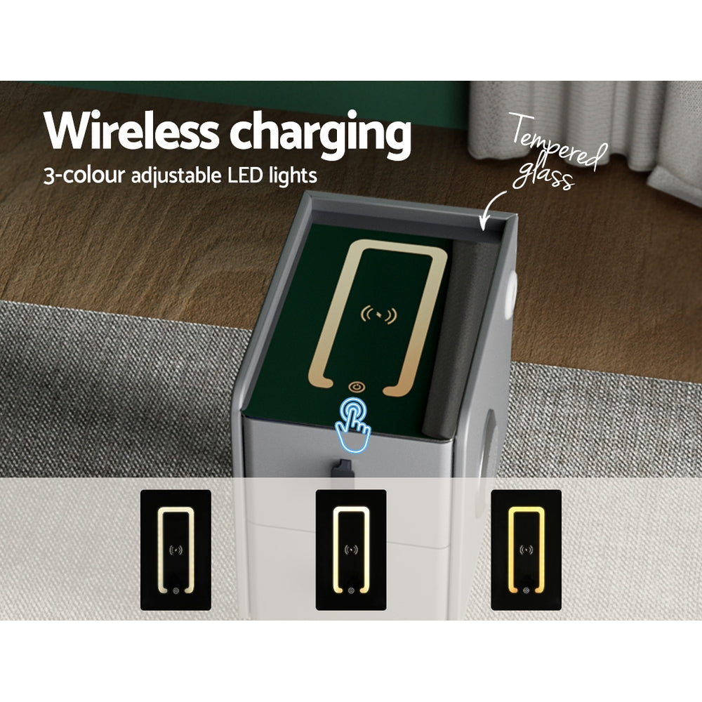 AIDA Smart Bedside Table 2 Drawers Wireless Charging LED Grey