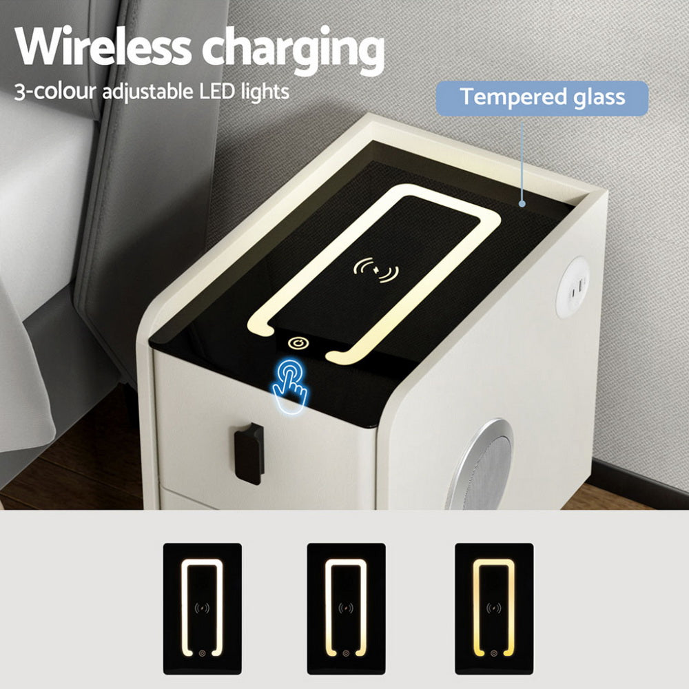 Artiss Smart Bedside Table with Wireless Charging - AIDA White