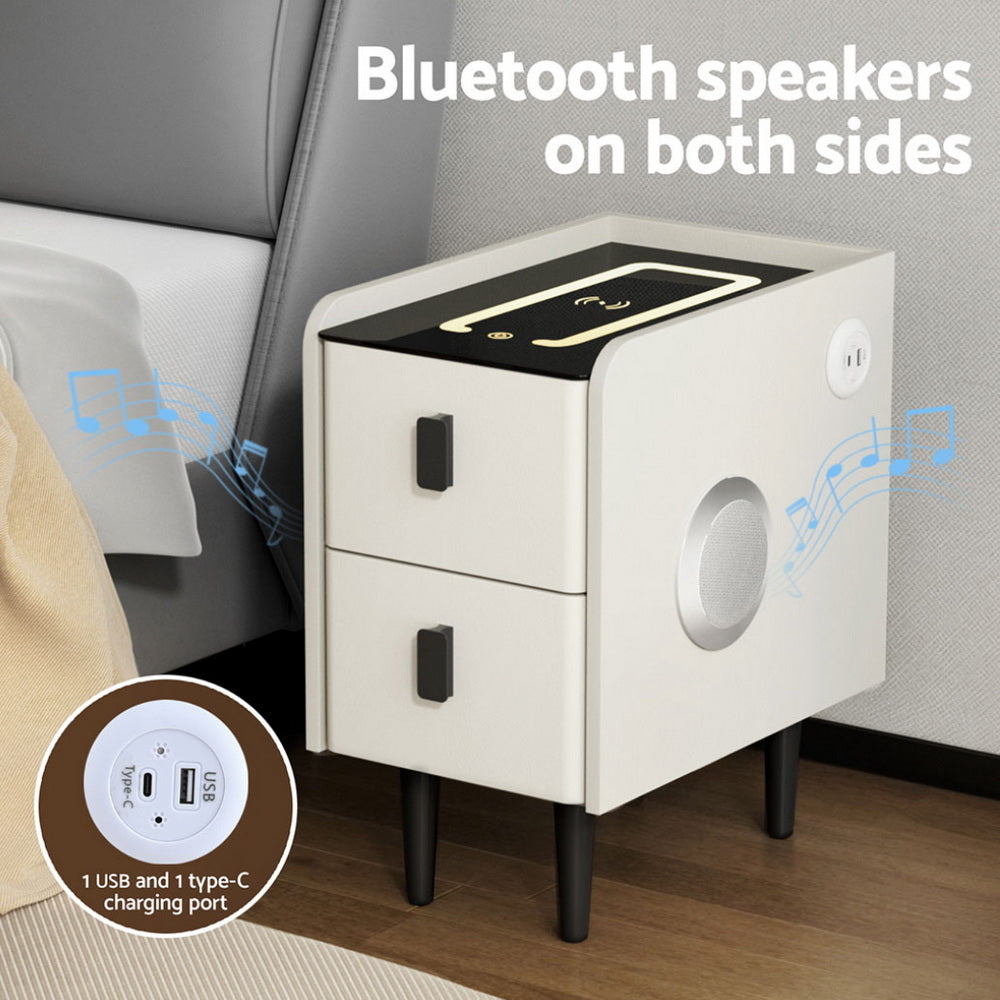 AIDA Smart Bedside Table Wireless Charging White
