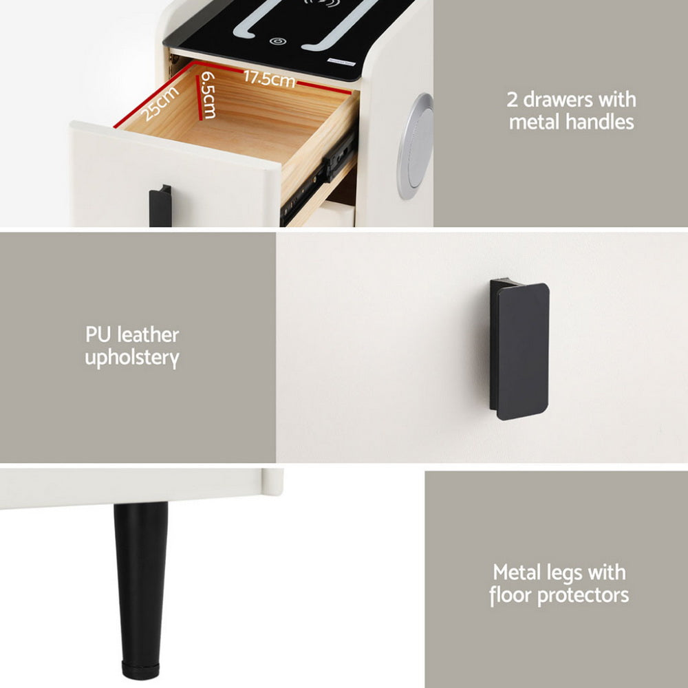 AIDA Smart Bedside Table Wireless Charging White