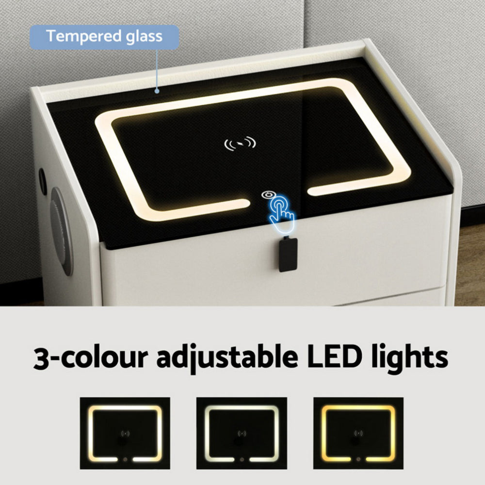 BESS Smart Bedside Table Wireless Charging White