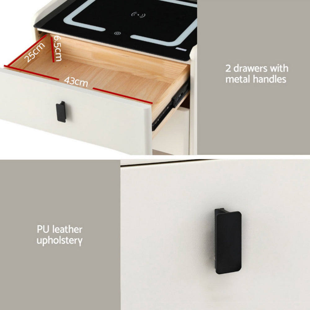 BESS Smart Bedside Table Wireless Charging White