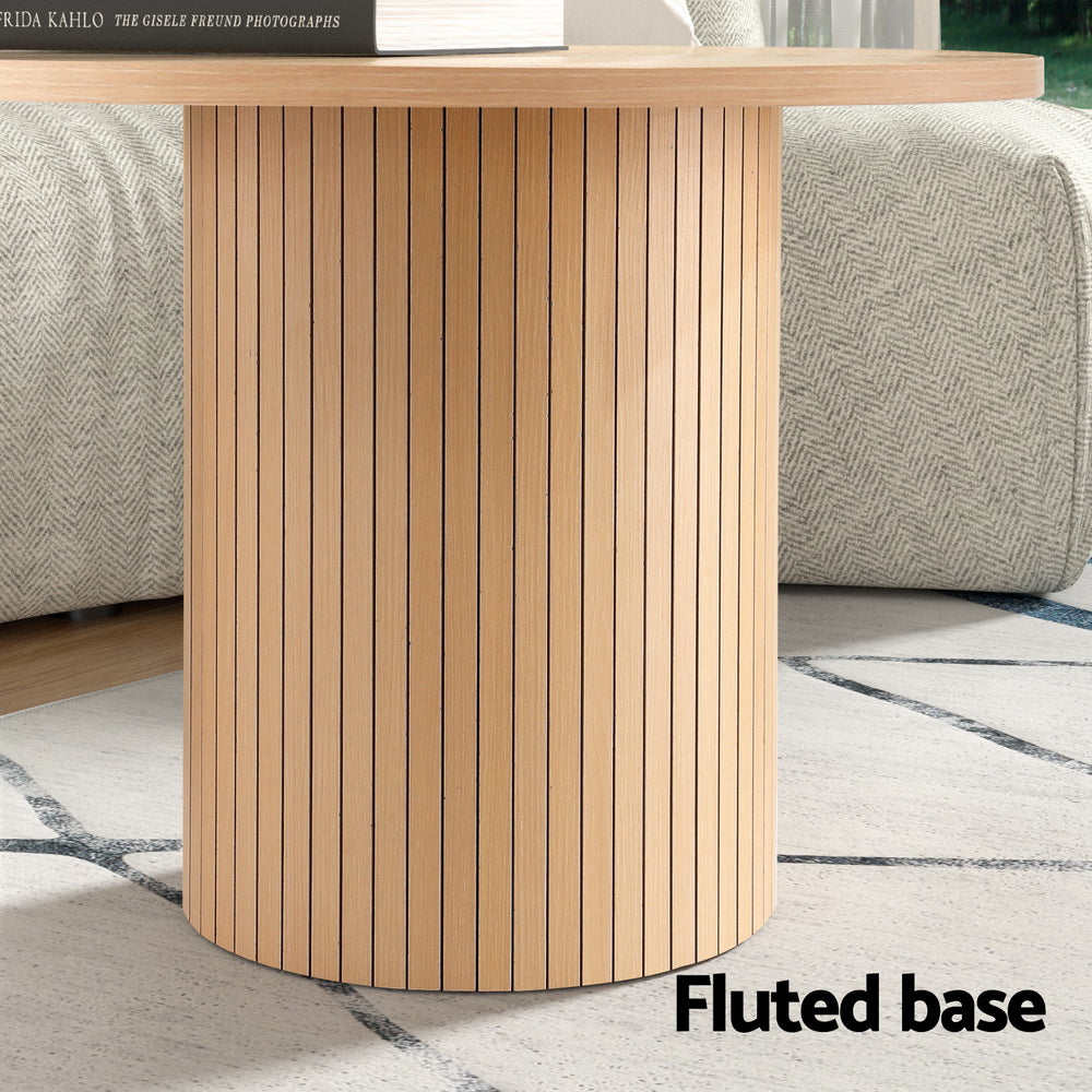 Round Fluted Coffee Table Pine MDF Metal Frame