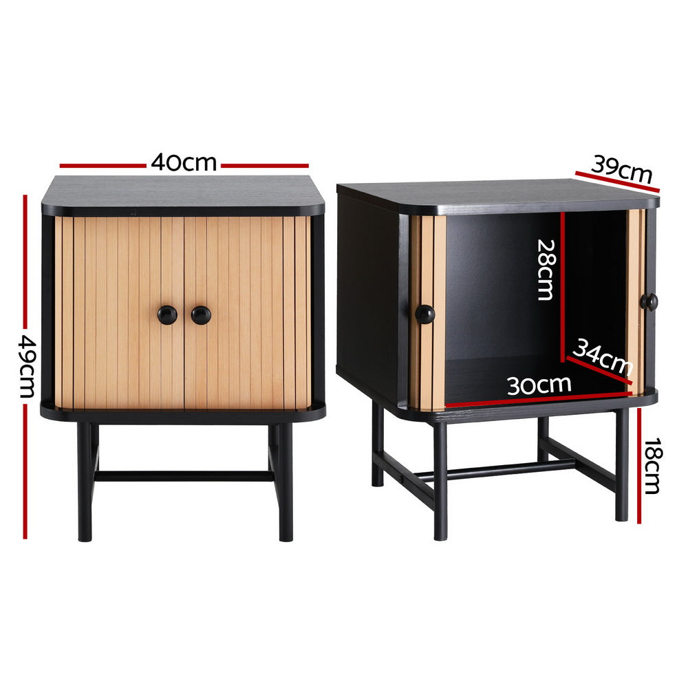 Boris Bedside Table Sliding Doors Pine Black