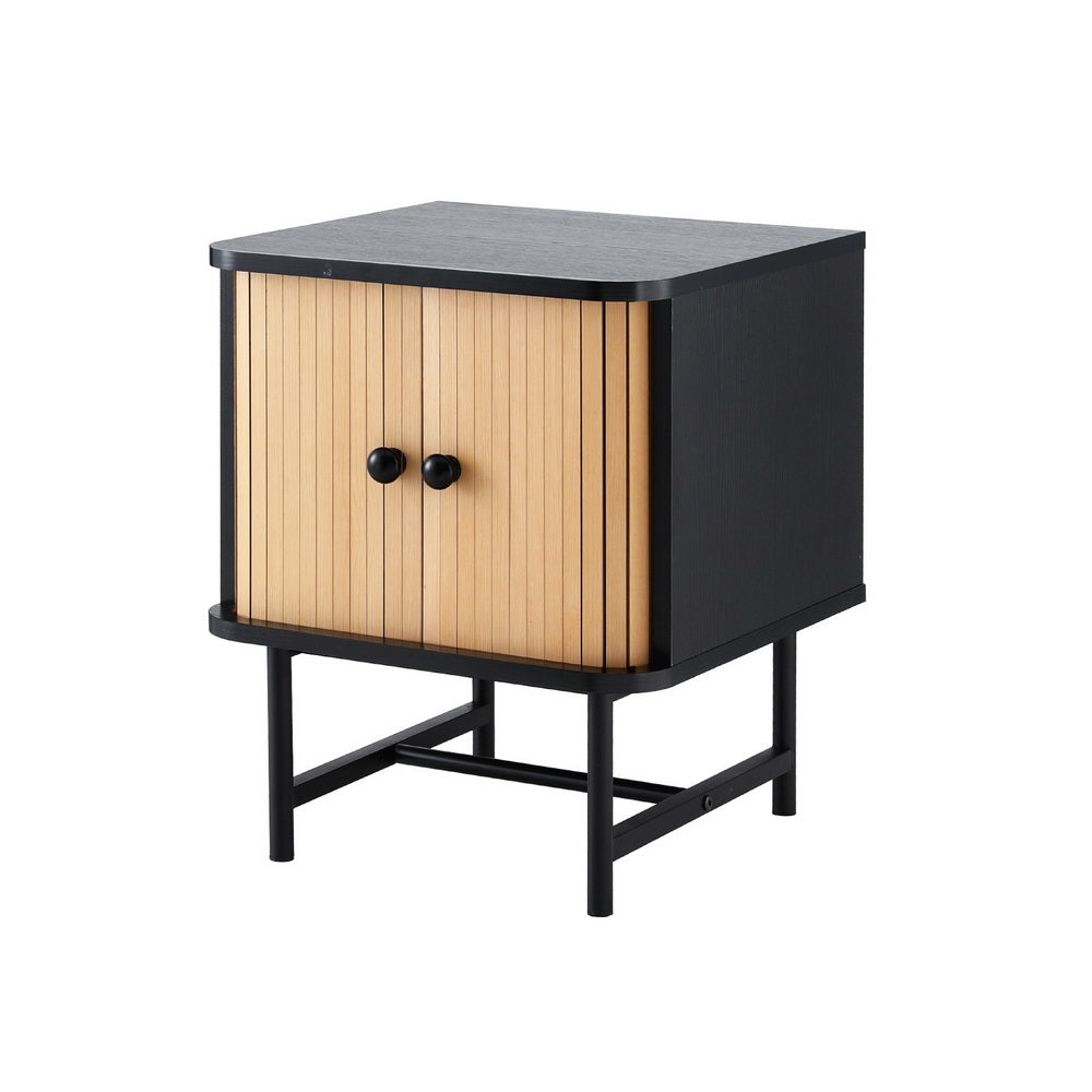 Boris Bedside Table Sliding Doors Pine Black