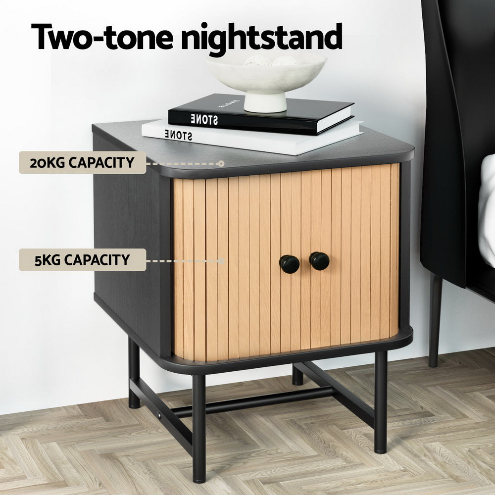 Boris Bedside Table Sliding Doors Pine Black