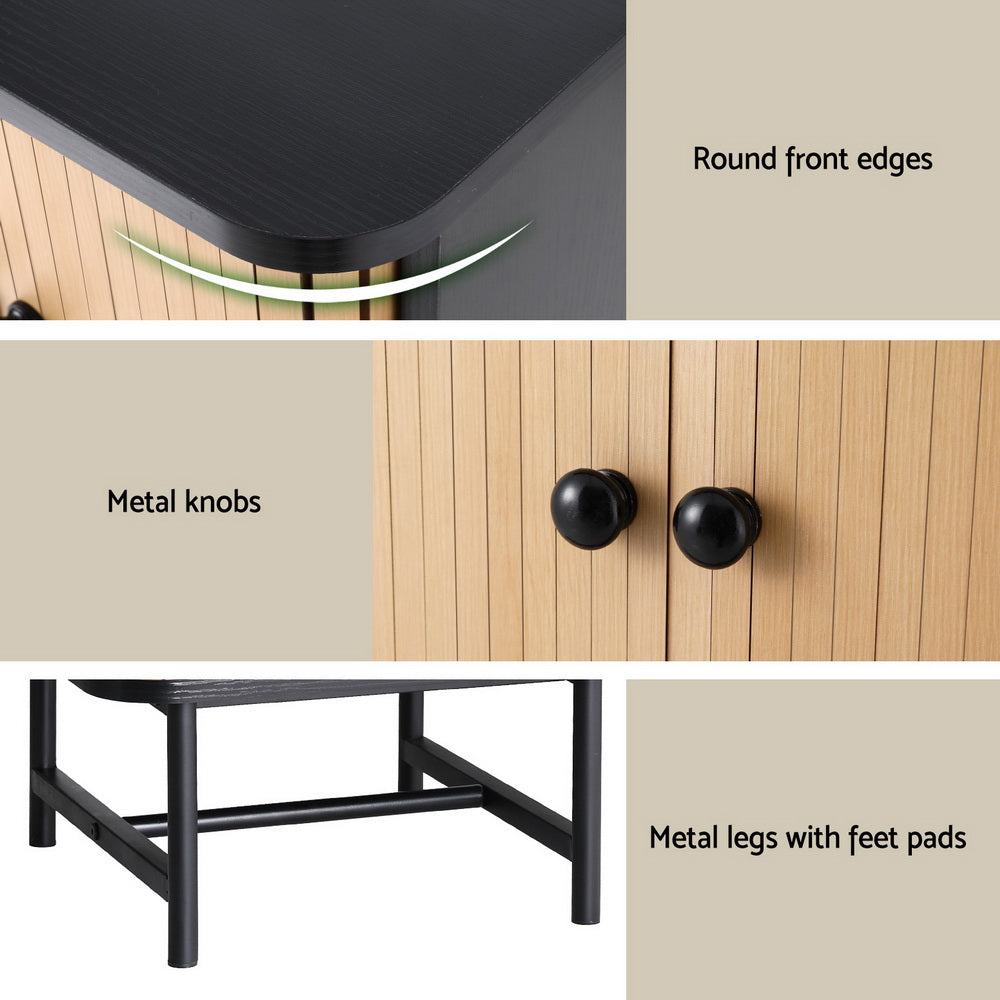 Boris Bedside Table Sliding Doors Pine Black