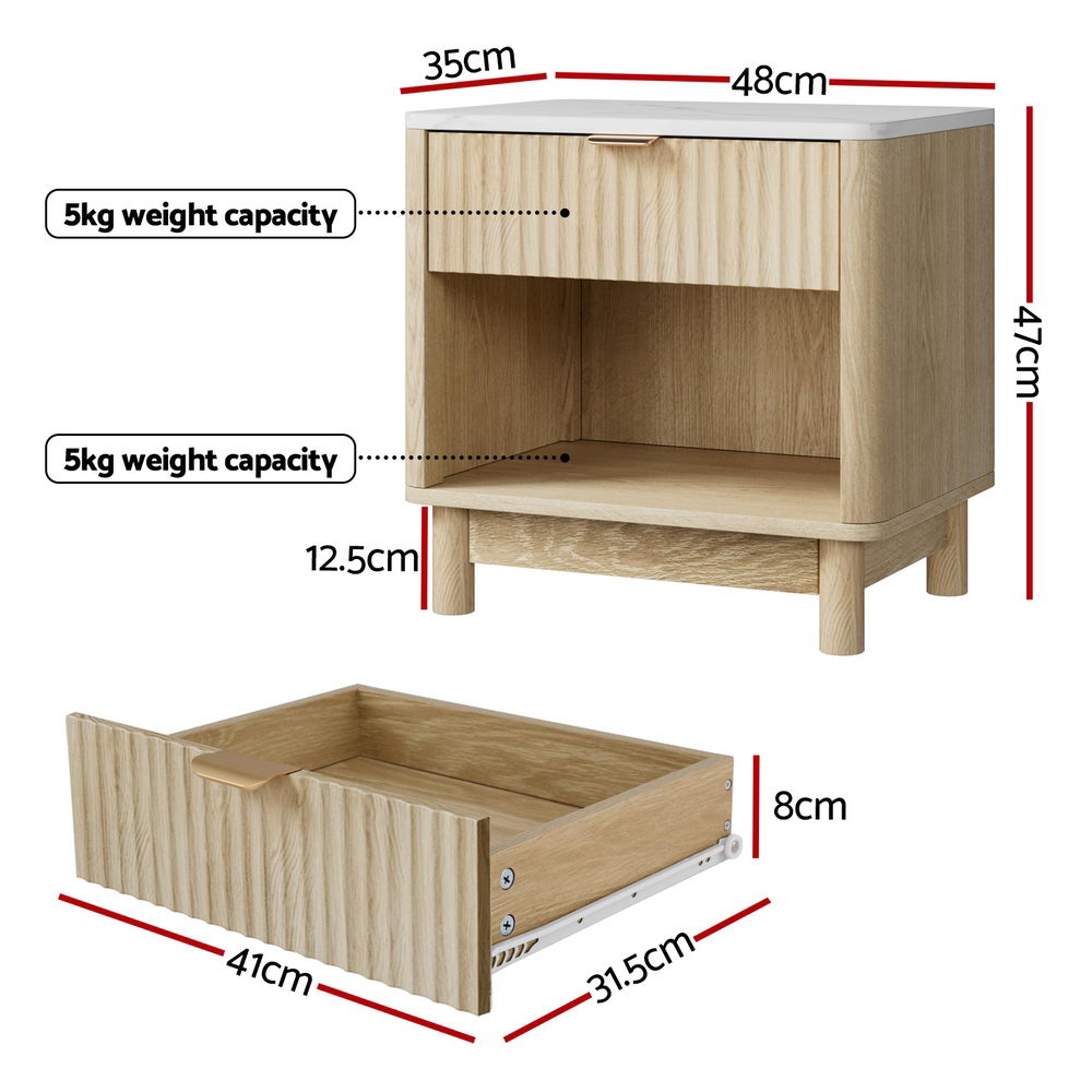 Artiss Pine Nightstand 1-Drawer Shelves White