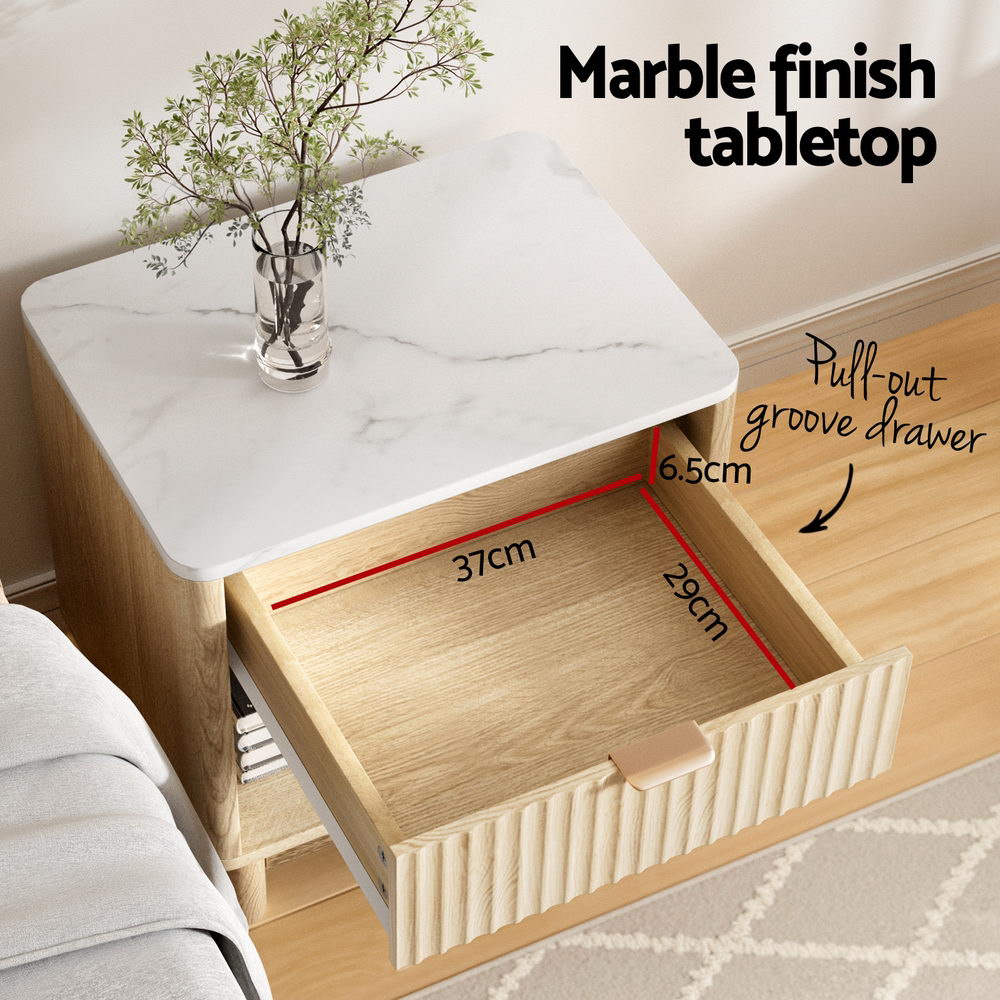 Artiss Pine Nightstand 1-Drawer Shelves White