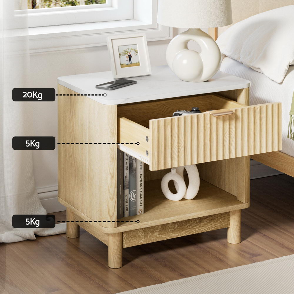 Artiss Pine Nightstand 1-Drawer Shelves White