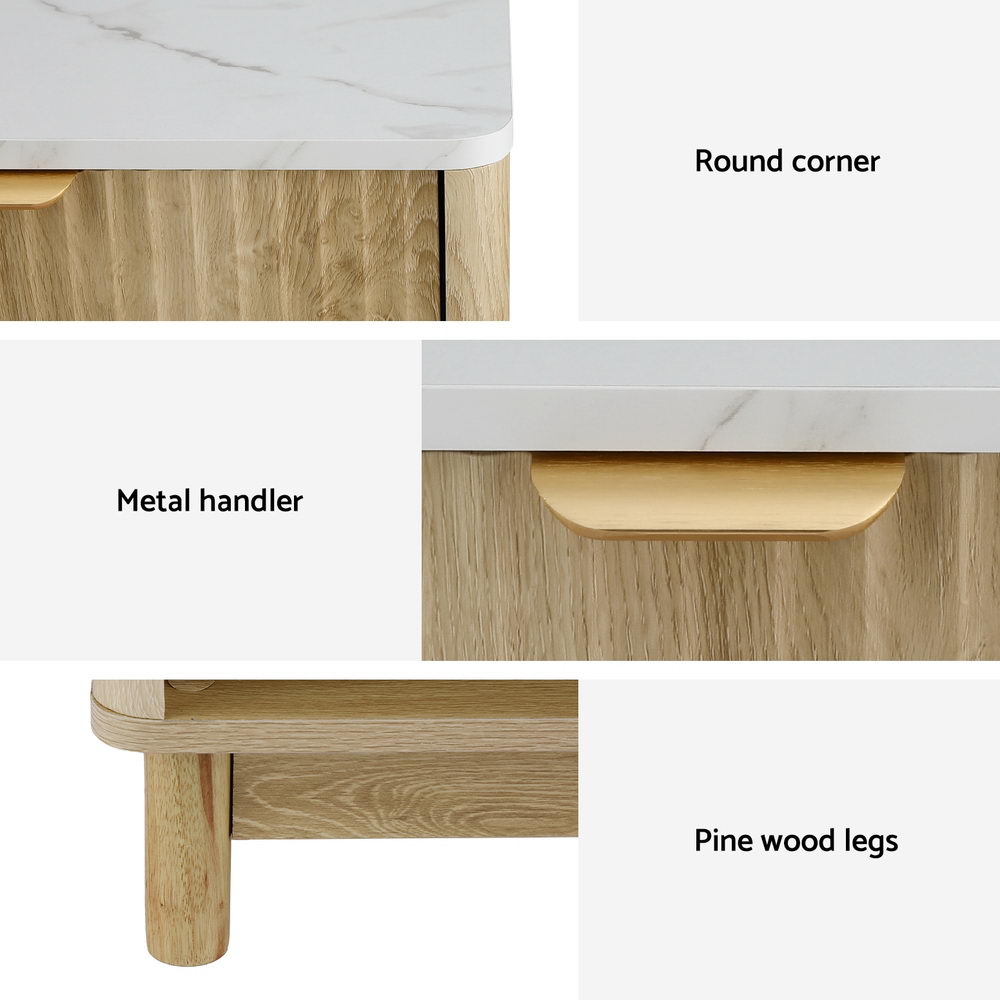 Artiss Pine Nightstand 1-Drawer Shelves White