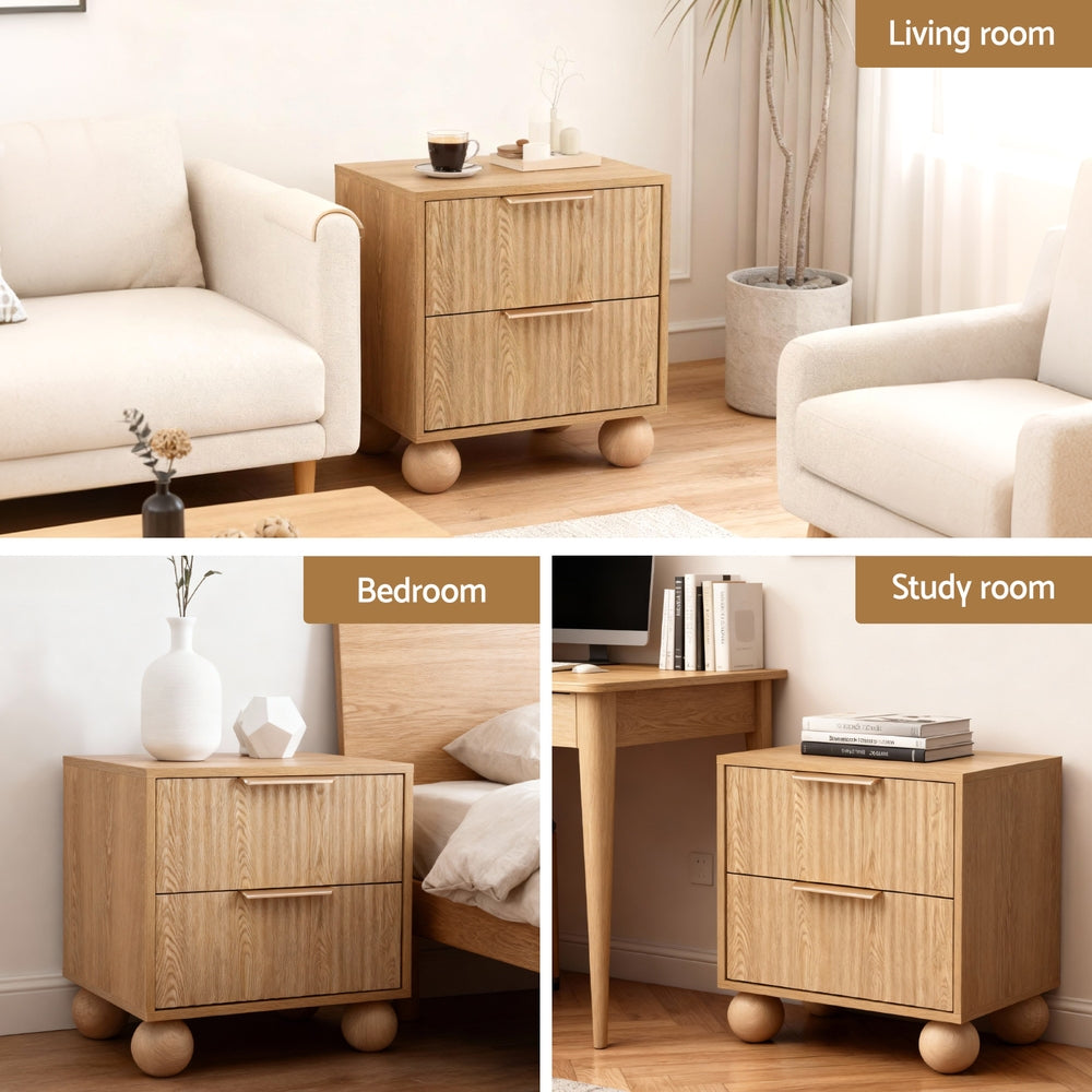 Artiss Bedside Table with 2 Drawers in Pine Finish