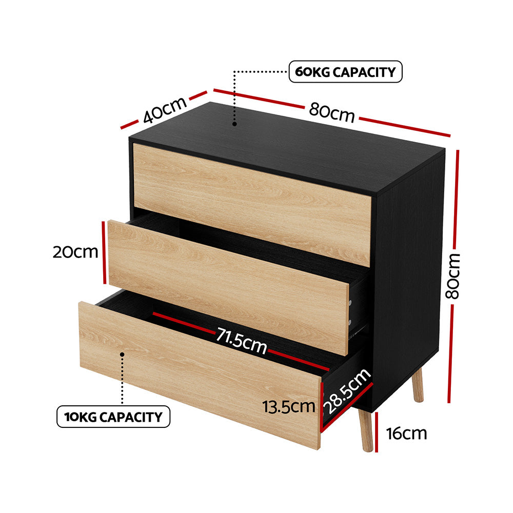Artiss 3-Drawer Dresser Black & Pine