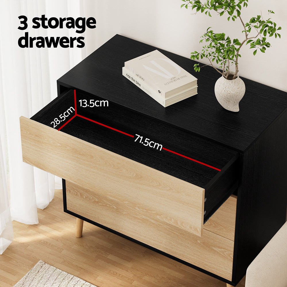 Artiss 3-Drawer Dresser Black & Pine