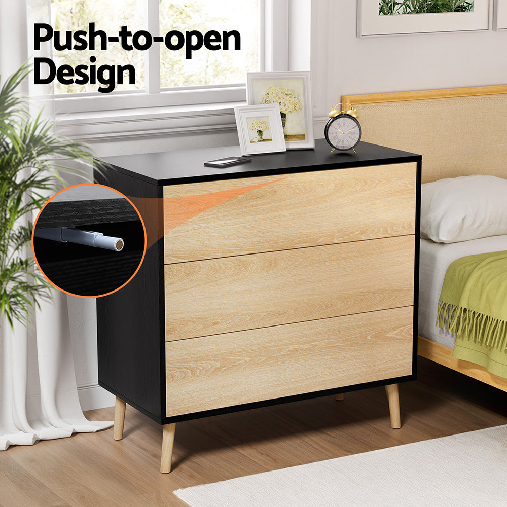 Artiss 3-Drawer Dresser Black & Pine