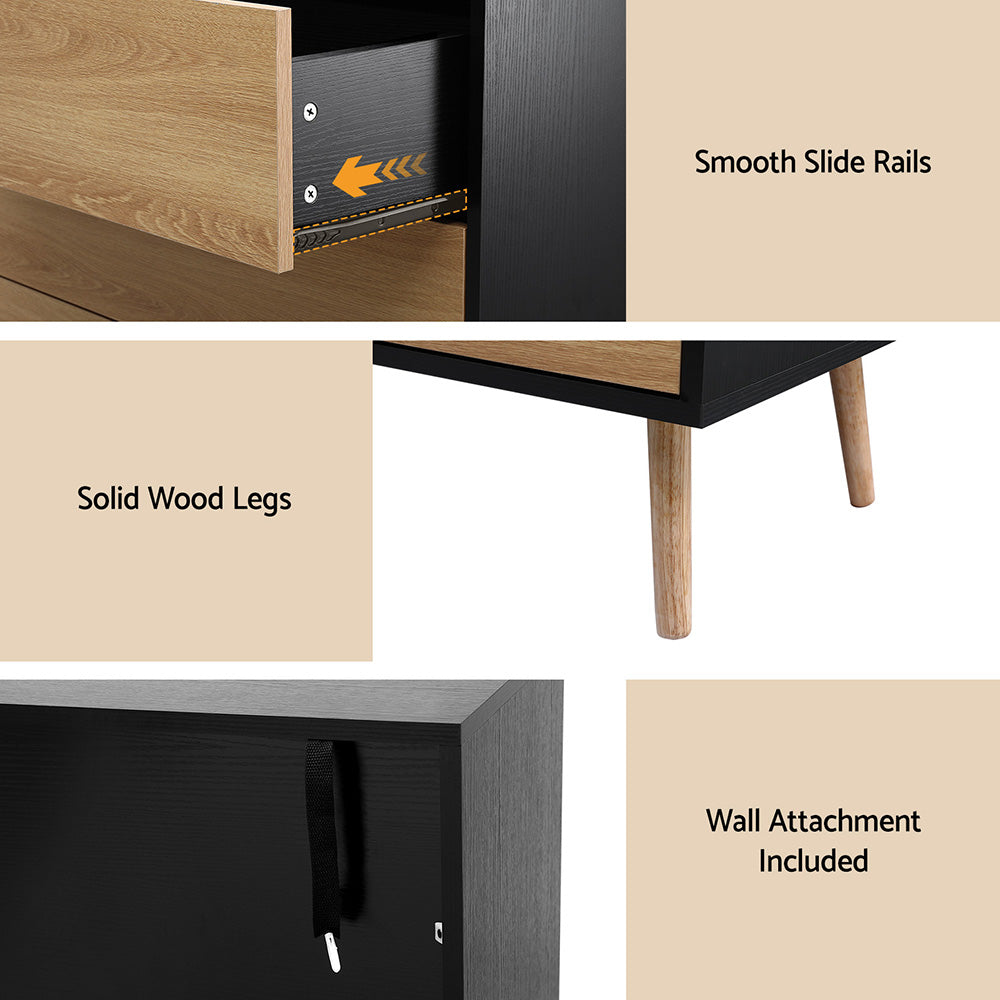 Artiss 3-Drawer Dresser Black & Pine