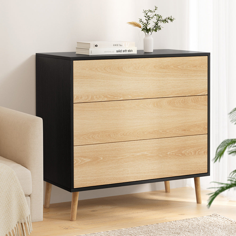 Artiss 3-Drawer Dresser Black & Pine