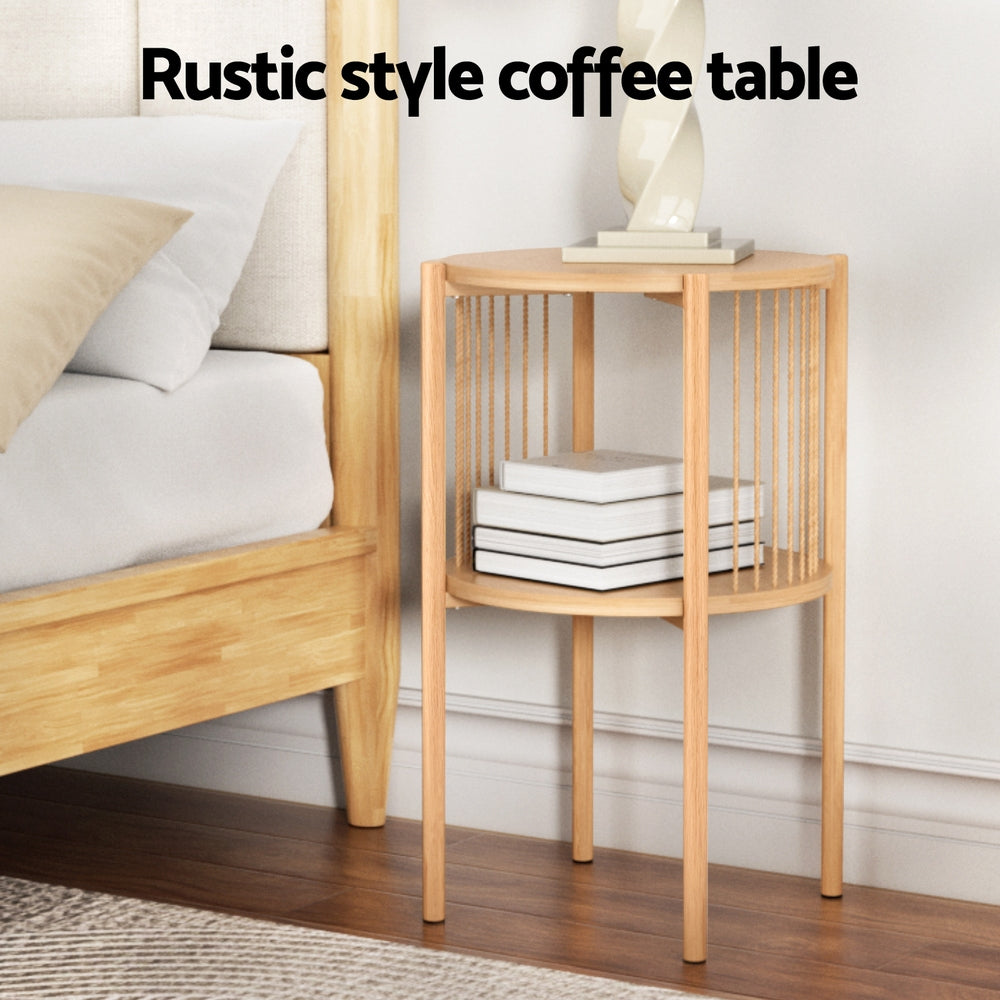 Artiss Pine Round Coffee Table Set 2-Tier Rustic Style