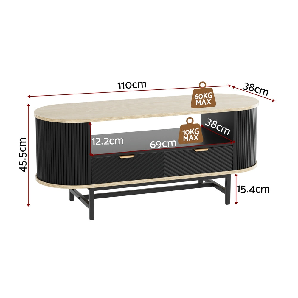 Artiss Coffee Table 110cm Wood Black Fluted Design
