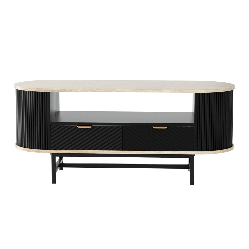 Artiss Coffee Table 110cm Wood Black Fluted Design