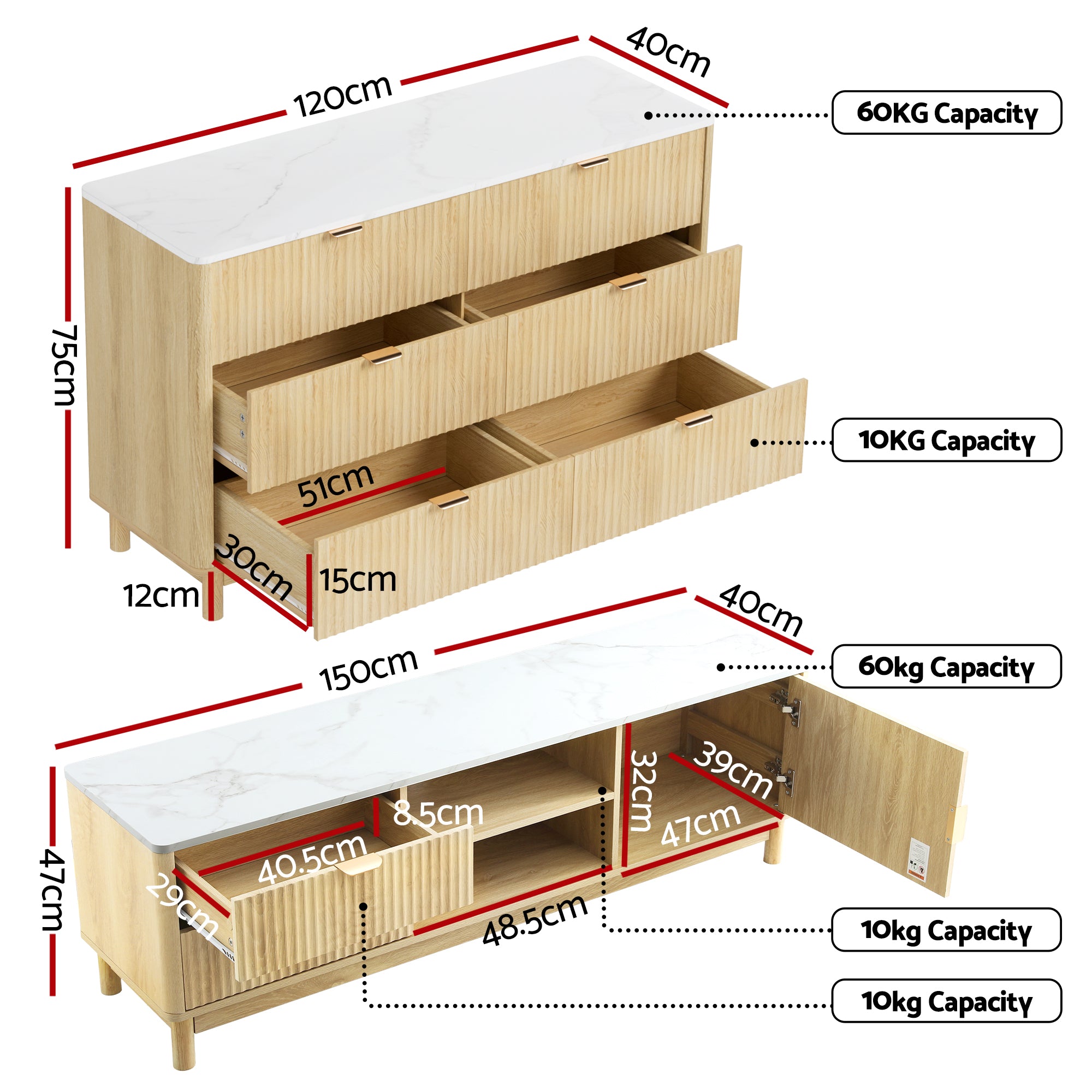 Artiss TV Unit & Chest of Drawers Set Solid Wood Legs Pine