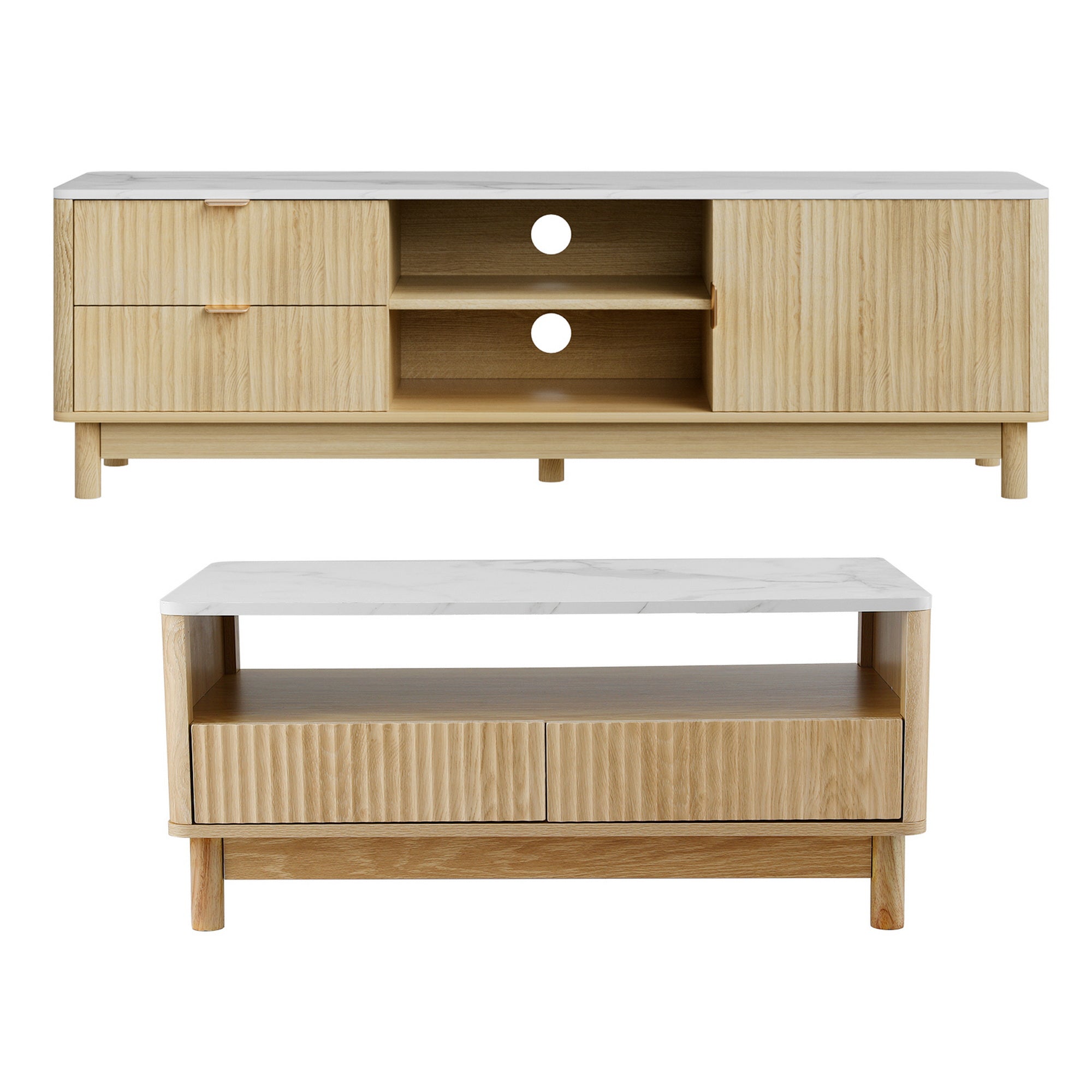 Artiss TV Unit & Coffee Table Set Storage Drawers Pine