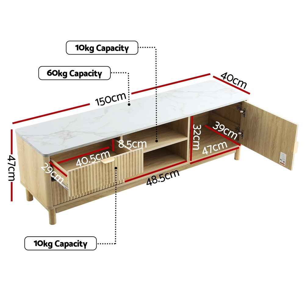 Artiss 150cm Entertainment Unit TV Stand Pine Storage Drawers