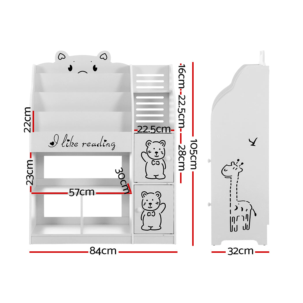 Keezi Kids Bookshelf 4 Tiers Toy Organiser White