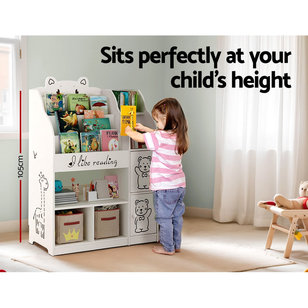 Keezi Kids Bookshelf 4 Tiers Toy Organiser White