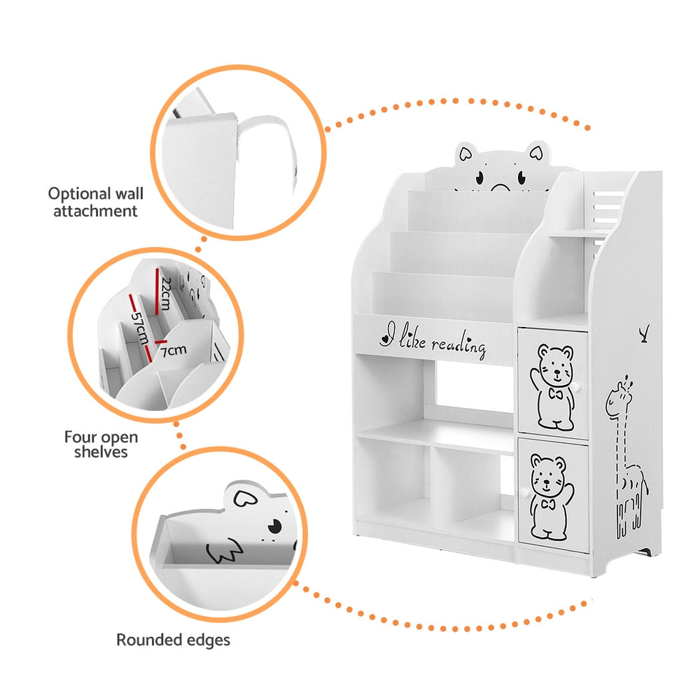 Keezi Kids Bookshelf 4 Tiers Toy Organiser White