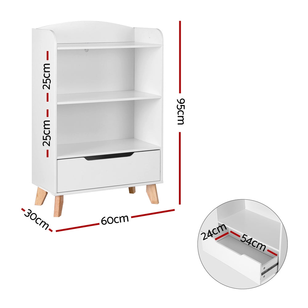 3-Tier Kids Bookshelf with Drawer, Large Storage - Keezi
