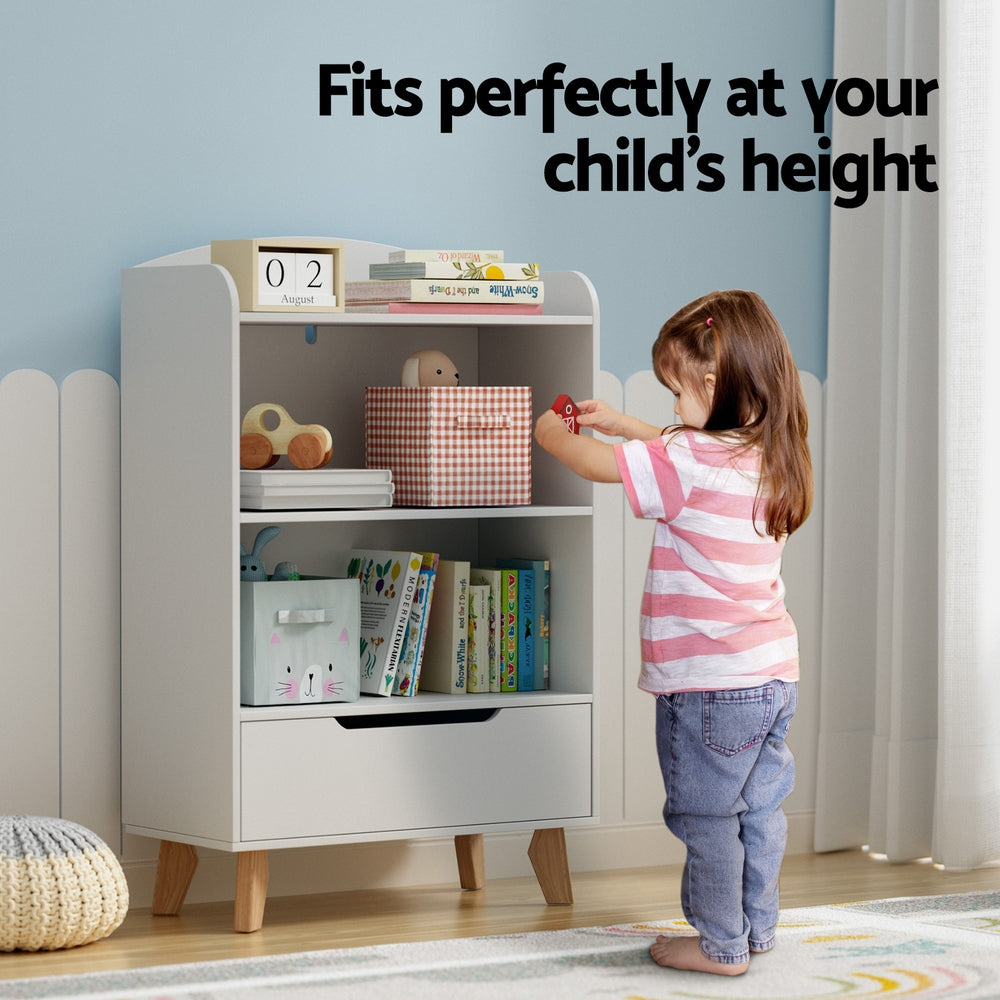 3-Tier Kids Bookshelf with Drawer, Large Storage - Keezi