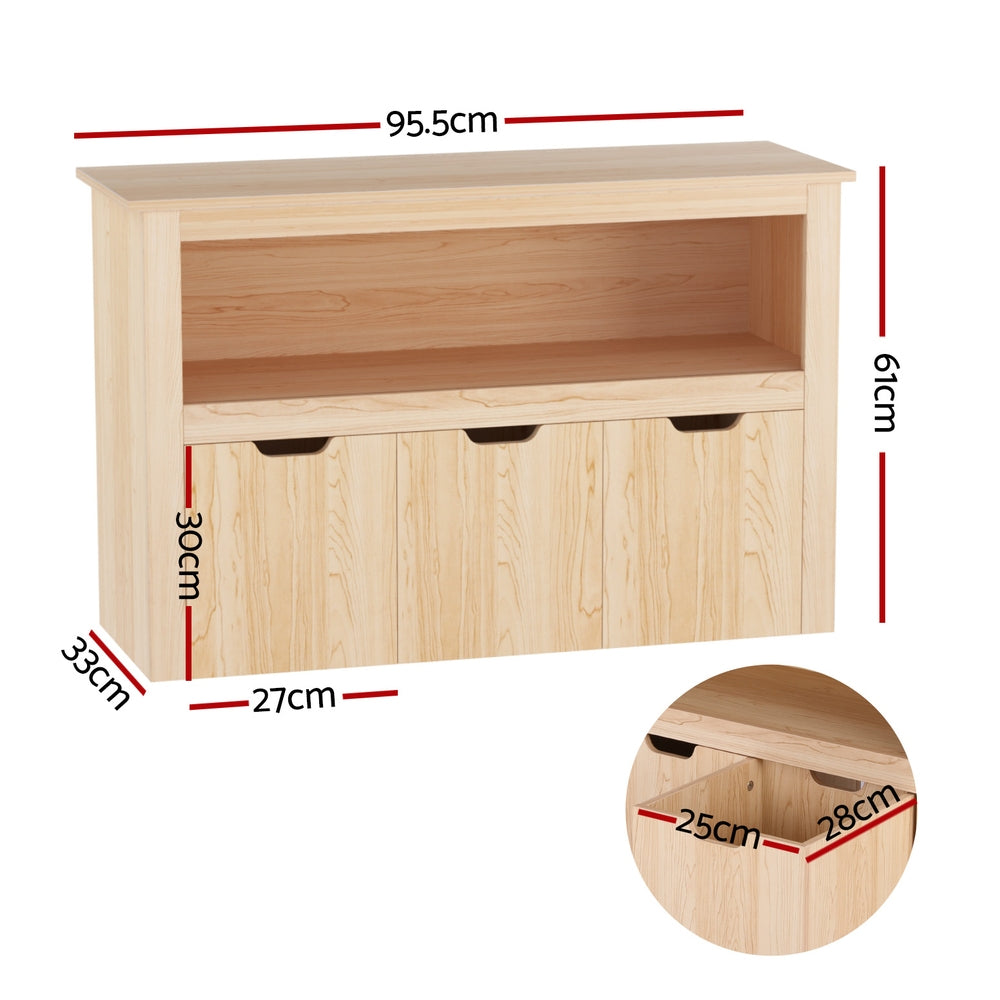 Keezi Kids Bookshelf 3-Drawer White Wooden Toy Organiser