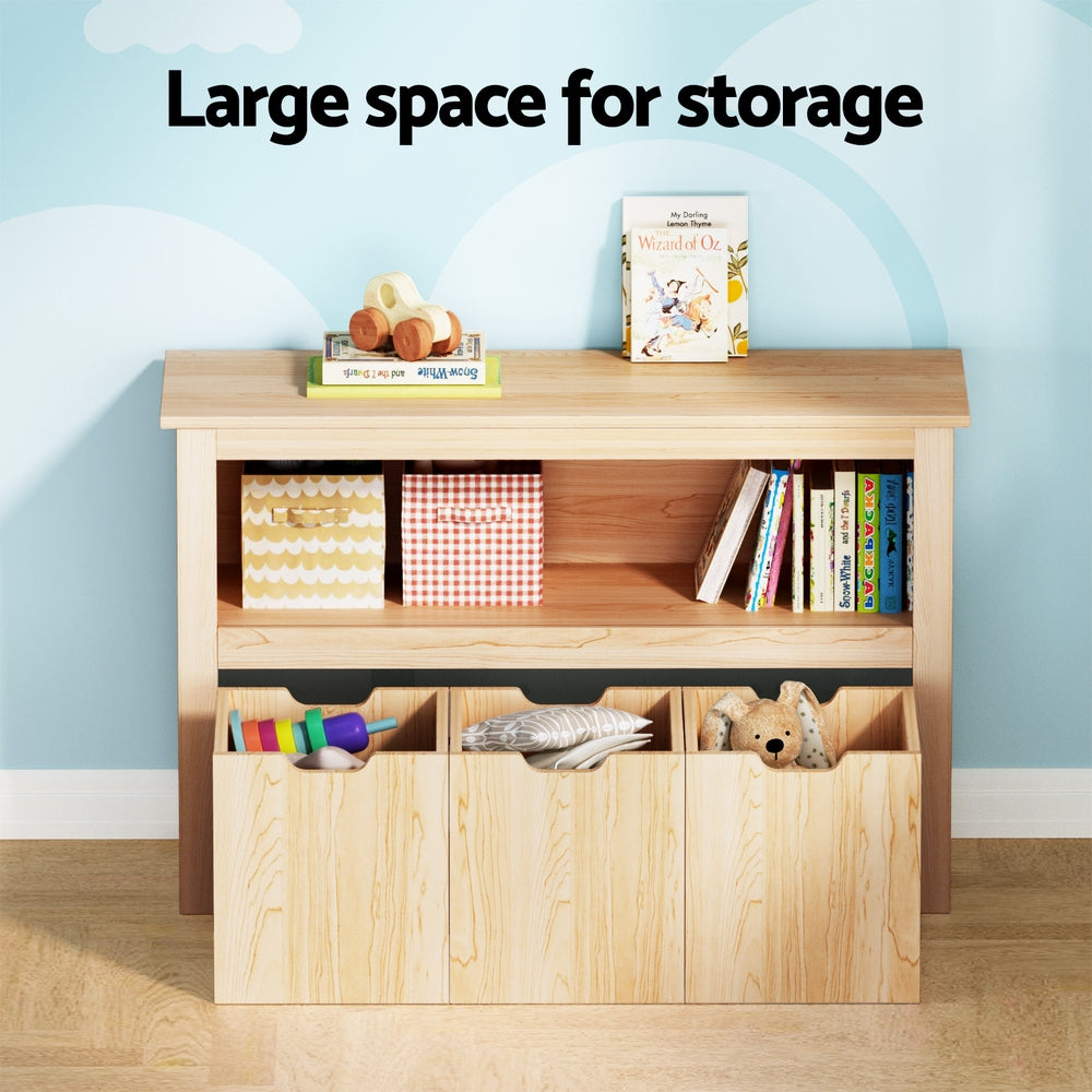 Keezi Kids Bookshelf 3-Drawer White Wooden Toy Organiser